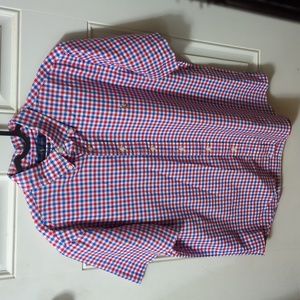 Polo Ralph Lauren Button Up Shirt Mens L Red White Check Short Sleeve